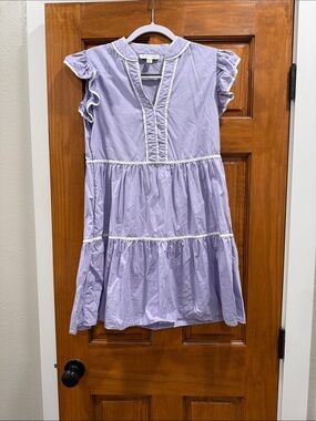 She + Sky Lavender Ruffle Sleeve Tiered Mini Dress